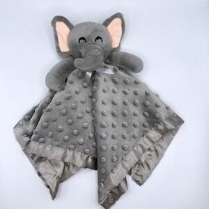 Pro Goleem Elephant Lovey Security Blanket Unisex 16x16 Gray Minky Dot Satin
